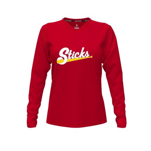 [FTLVPTRD-FYXS-LOGO1] Decker Performance T-Shirt (Female Youth XS, Red, V Neck, Logo 1, Long Sleeve)