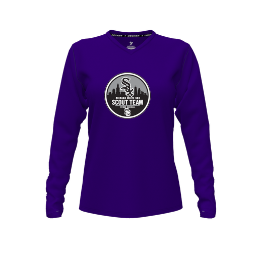 [FTLVPTPP-FYXS-LOGO3] Decker Performance T-Shirt (Female Youth XS, Purple, V Neck, Logo 3, Long Sleeve)